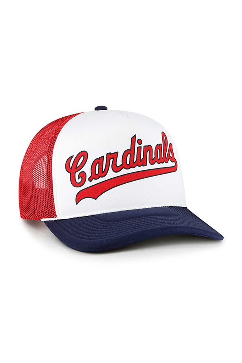 Men's '47 White St. Louis Cardinals Foam Front Script Trucker Snapback Hat, Alternate, color, White