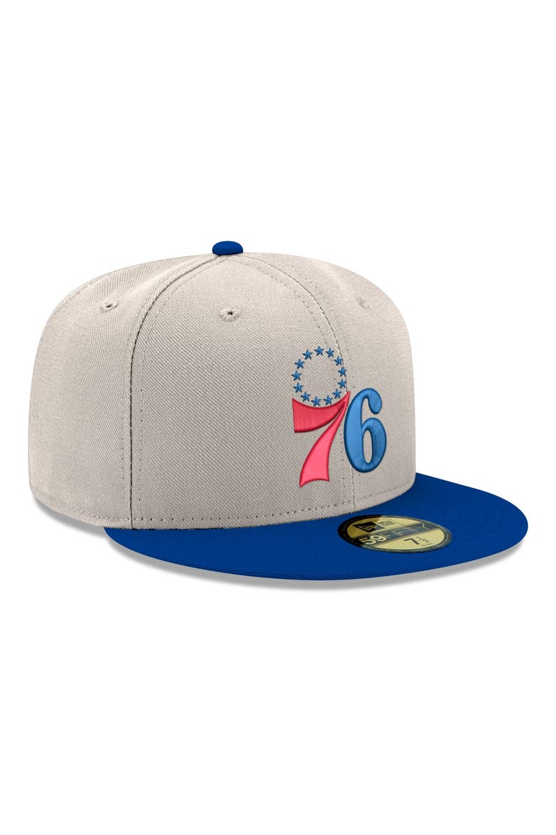 Men's New Era  Gray/Royal Philadelphia 76ers Chrome 59FIFTY Fitted Hat, Alternate, color, Gray