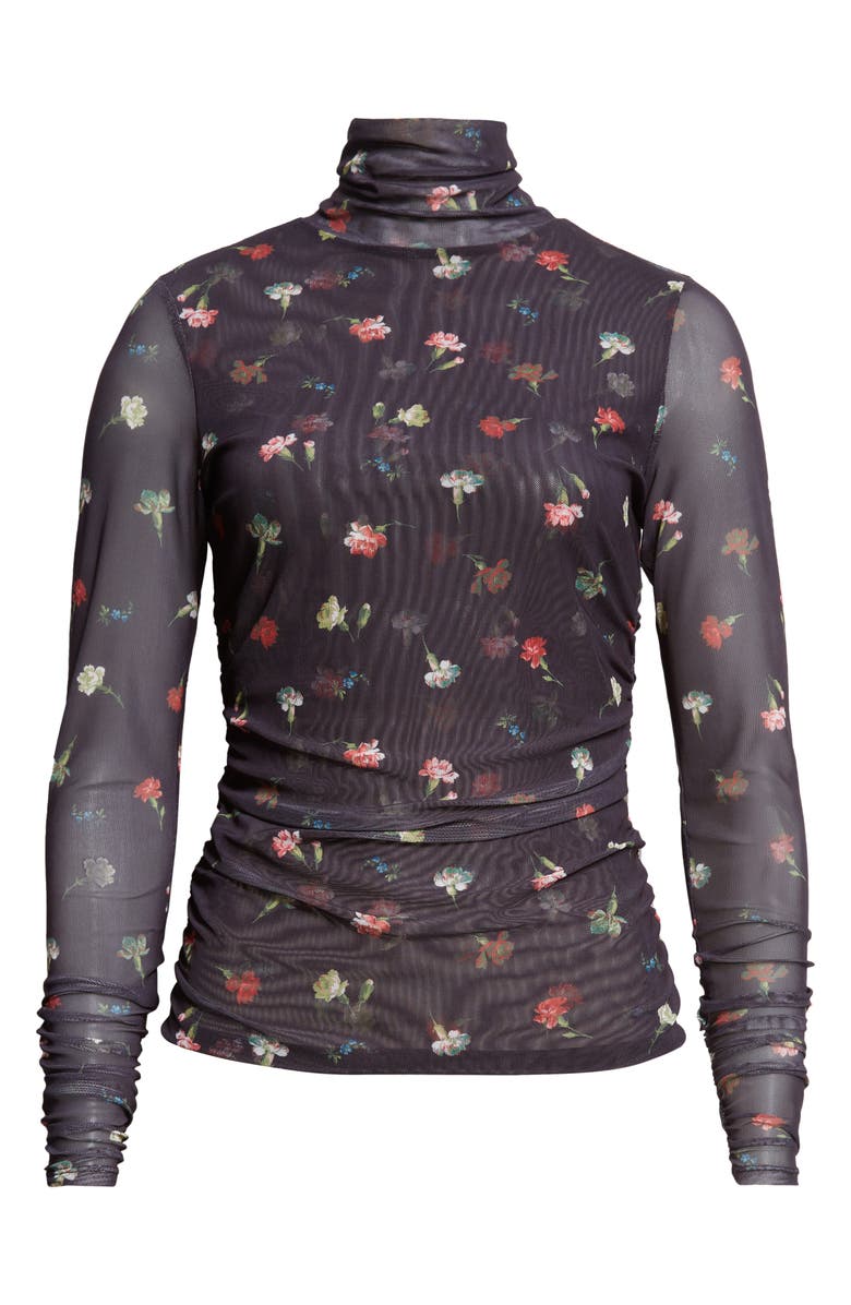 Cinq à Sept Floral Print Mesh Mock Neck Shirt, Alternate, color, Black Multi