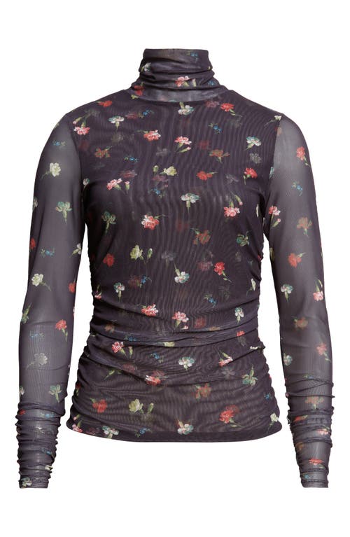 Cinq À Sept Floral Print Mesh Mock Neck Shirt In Multi