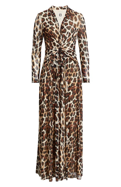 Anne Klein Plus Size Printed Mesh Long-sleeve Maxi Dress