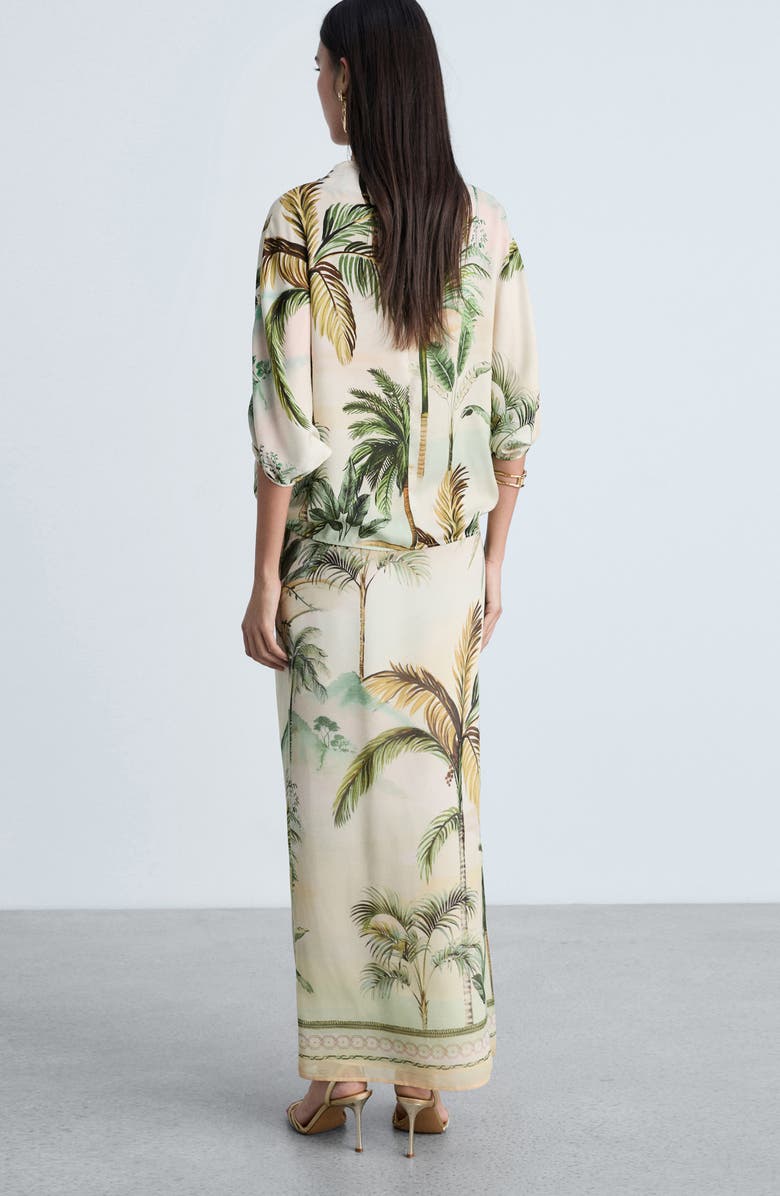 MANGO Tropical Print Front Slit Skirt, Alternate, color, 