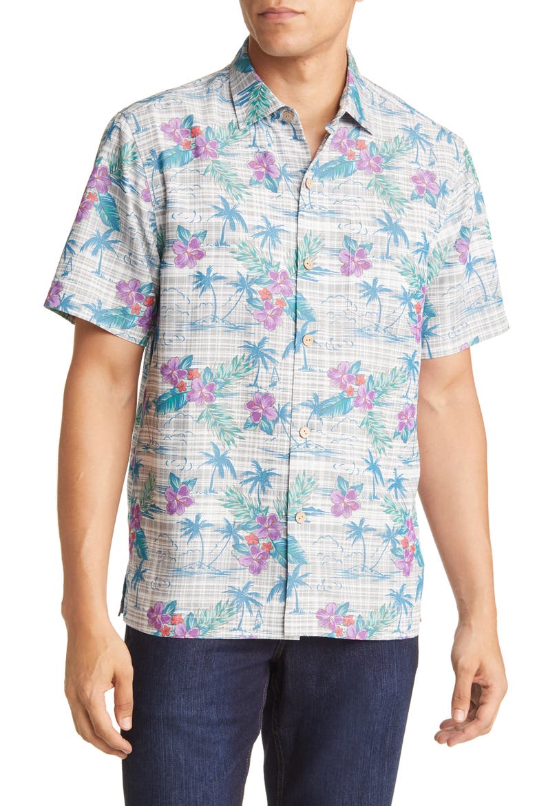 Coconut Point Balboa Island Short Sleeve Button-Up Shirt, Main, color, ULTIMATE GRAY