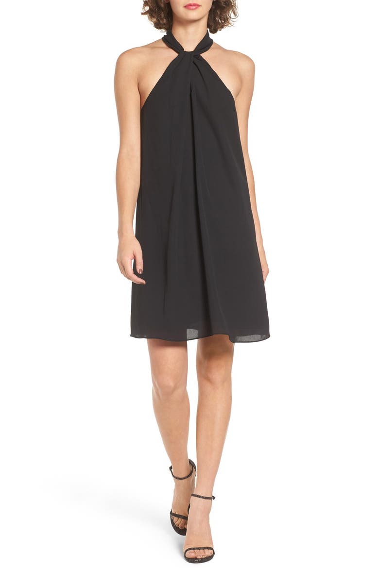 Knotted High Neck Shift Dress, Main, color, BLACK