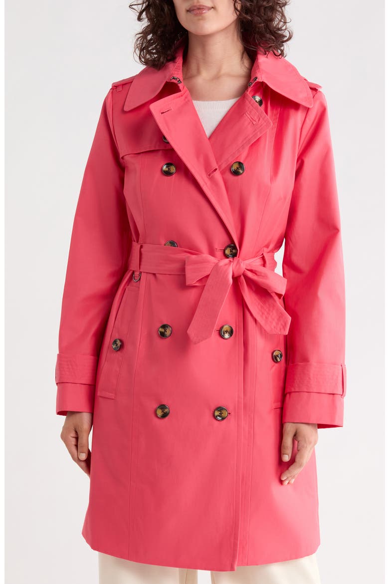 Double Breasted Trench Coat, Main, color, CORAL