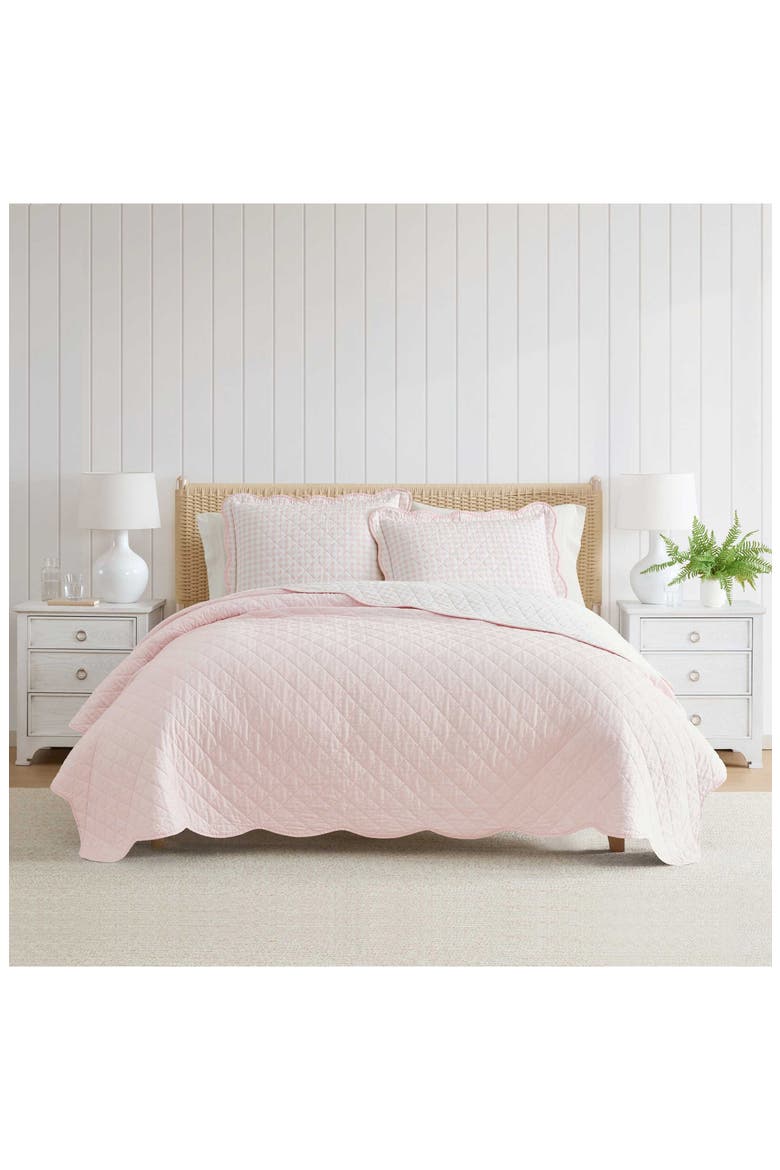 Olivia Gingham Cotton Percale Quilt Set, Alternate, color, SOFT PINK