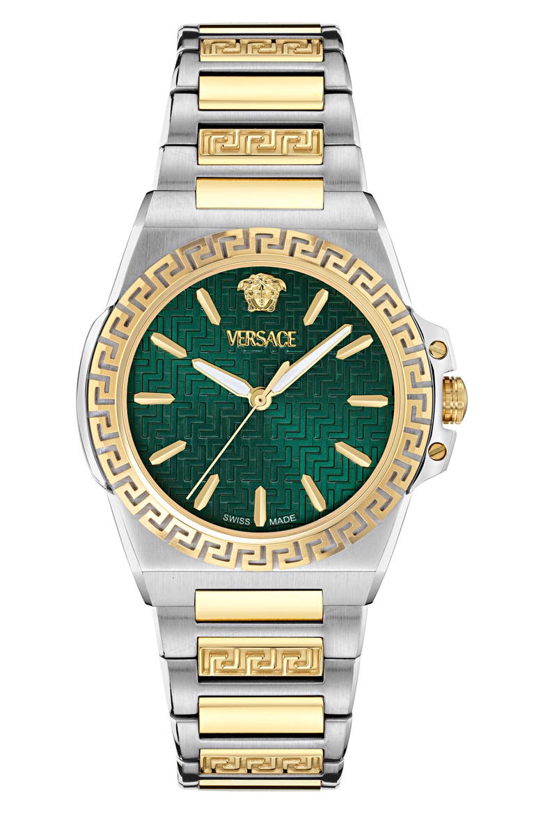 Greca Reaction Bracelet Watch, 38mm, Main, color, GREEN/ TWO TONE