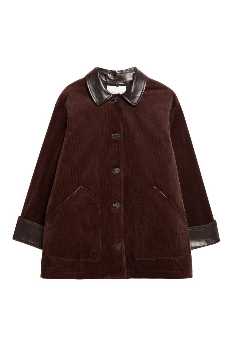 Leather Trim Cotton Stretch Corduroy Car Coat, Main, color, TRUFFLE