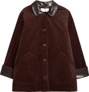 Lafayette 148 New York Leather Trim Cotton Stretch Corduroy Car Coat