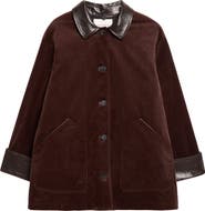 Lafayette 148 New York Leather Trim Cotton Stretch Corduroy Car Coat