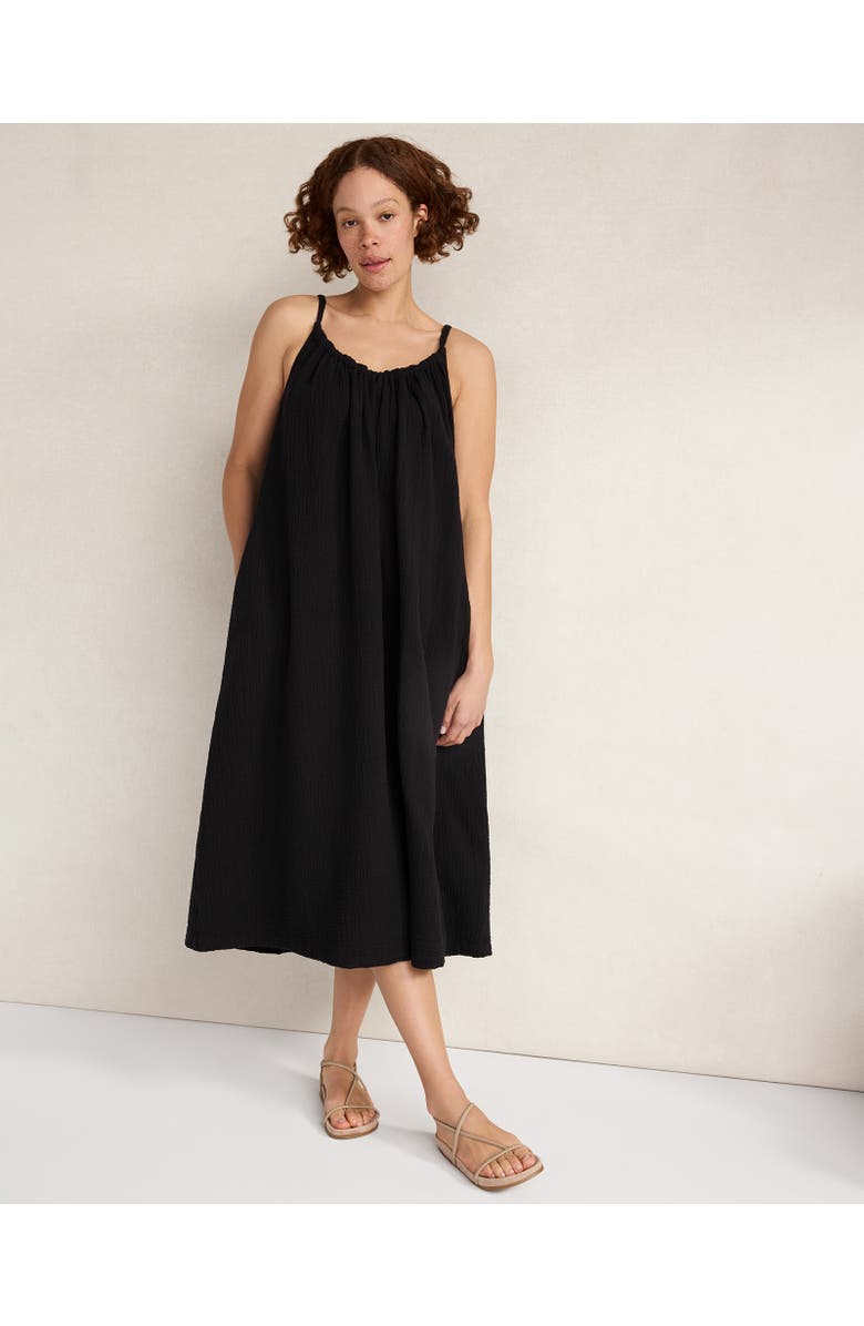 Haven Well Within Textured Cotton Gauze Flowy Midi Dress, Main, color, Black