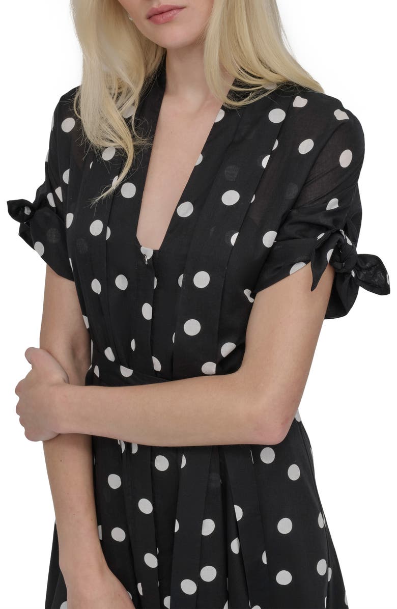 DKNY Pleated Fit & Flare Midi Dress, Alternate, color, Black/ Ivory