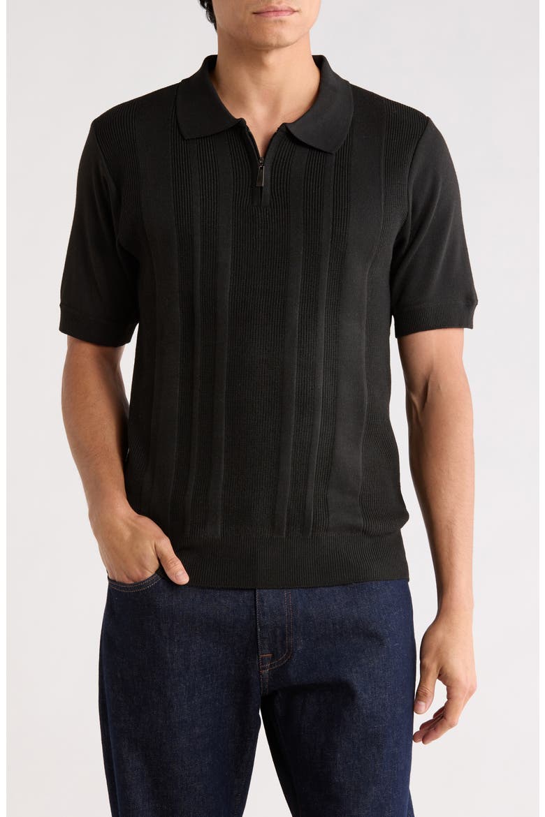 Half Zip Knit Polo Sweater, Main, color, BLACK