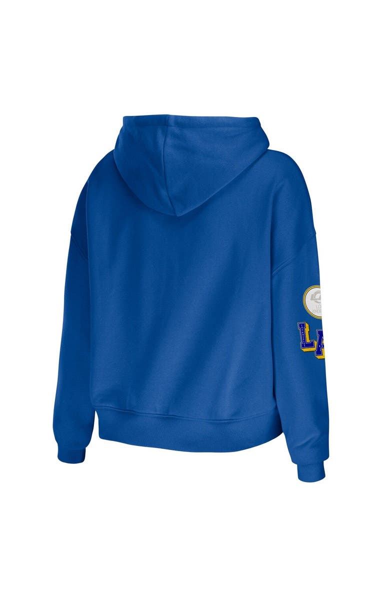 WEAR by Erin Andrews Women's WEAR by Erin Andrews Royal Los Angeles Rams Modest Cropped Pullover Hoodie, Alternate, color, Royal
