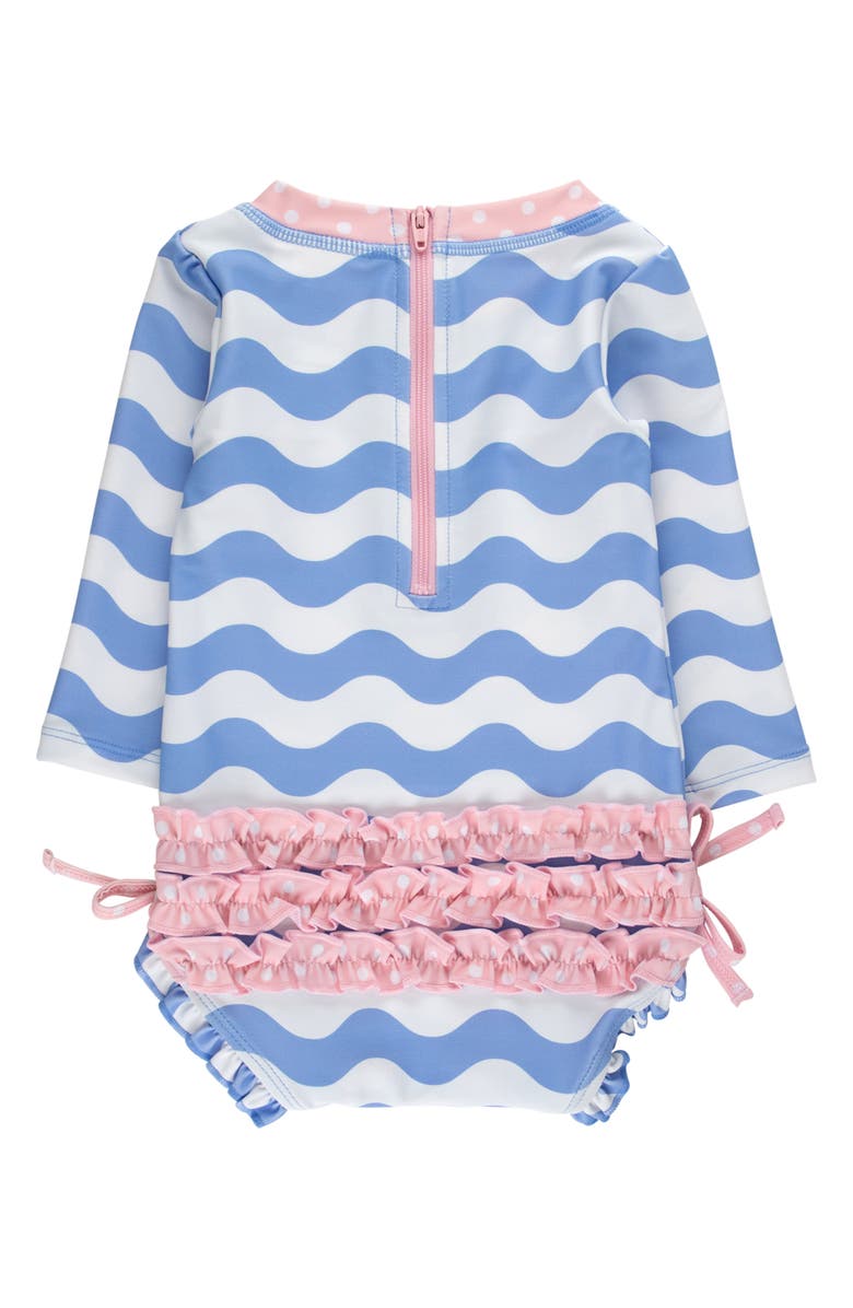 RuffleButts Kids' Periwinkle Long Sleeve One-Piece Rashguard Swimsuit, Alternate, color, Blue