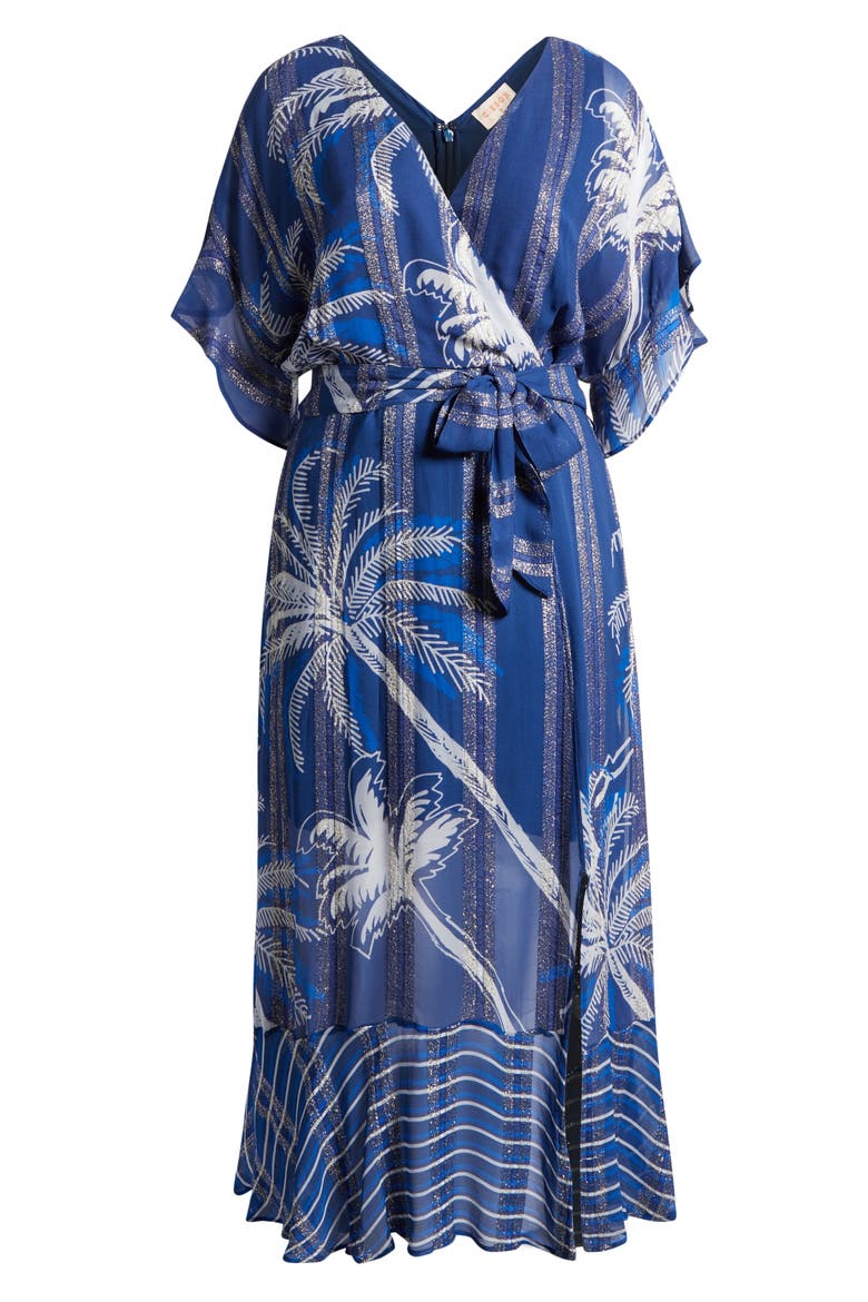 Tammy Metallic Palm Maxi Dress, Alternate, color, NAVY MULTI