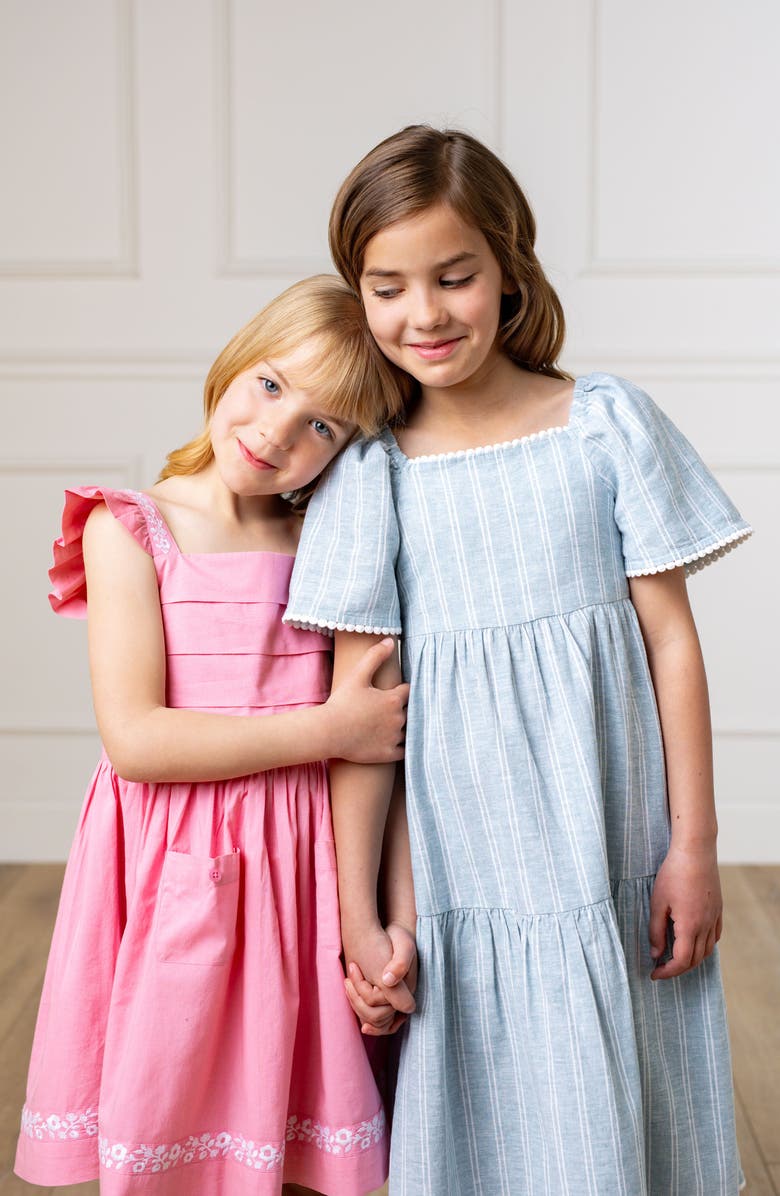 Hope & Henry Girls' Flounce Sleeve Tiered Linen Dress, Kids, Alternate, color, 