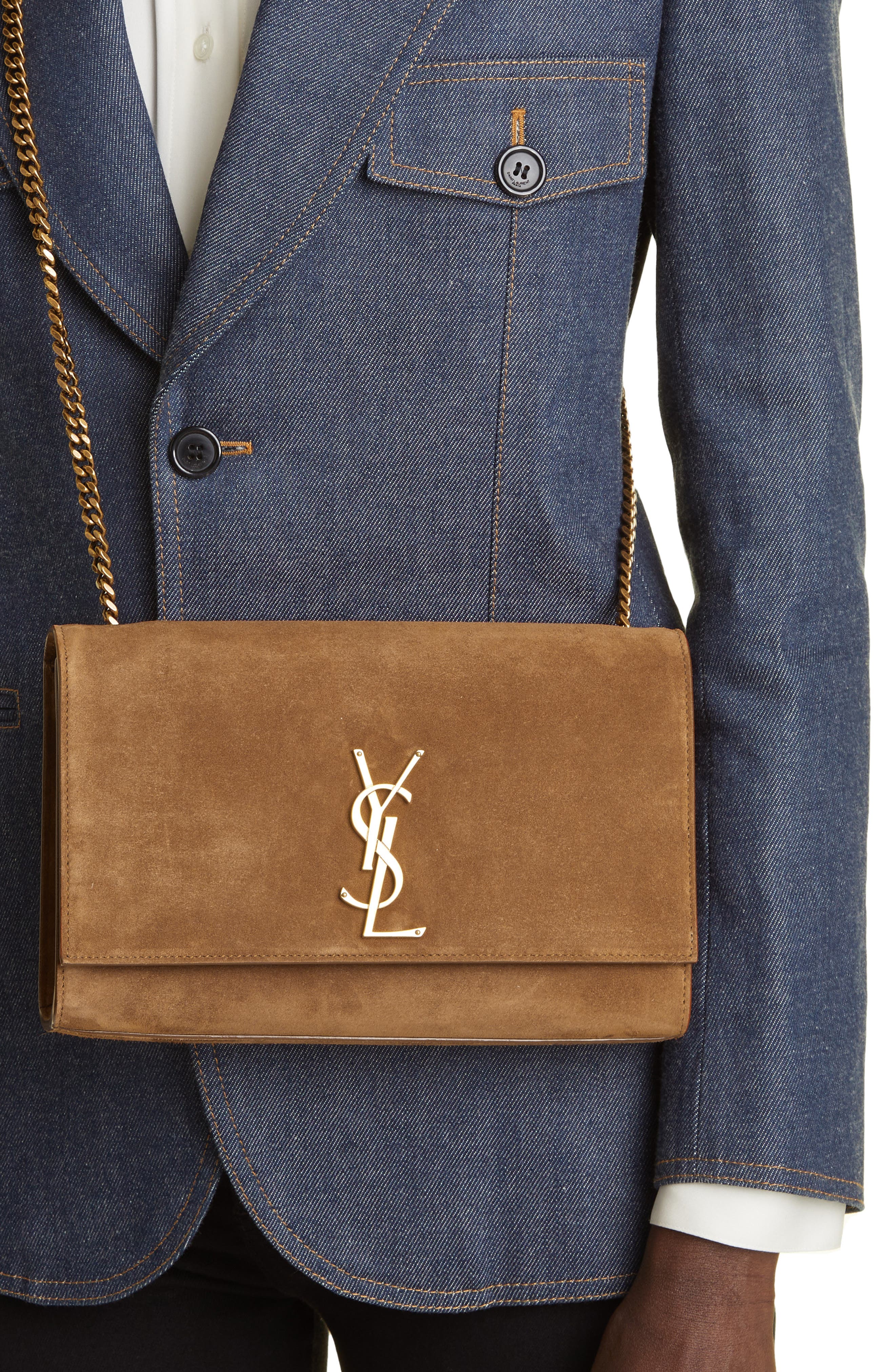 Saint Laurent Medium Kate Suede Shoulder Bag, Alternate, color, 