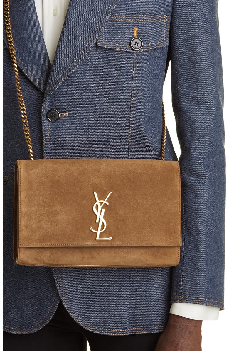 Saint Laurent Medium Kate Suede Shoulder Bag, Alternate, color,