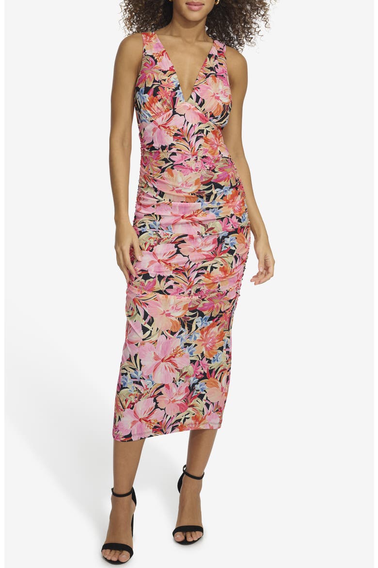 Mesh Print Midi Dress, Main, color, BLACK MULTI