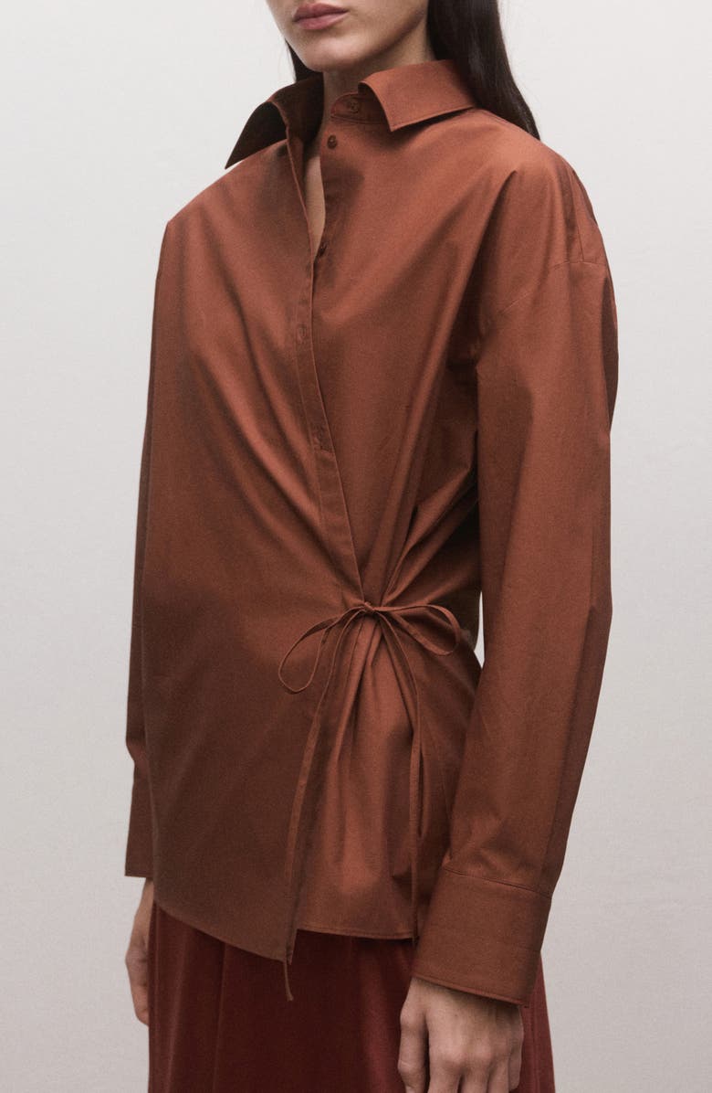 MANGO Oversize Faux Wrap Cotton Button-Up Shirt, Alternate, color, 