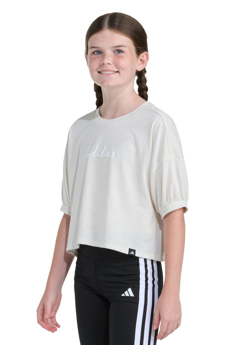 adidas Kids' Graphic Cotton Blend Puff Sleeve T-Shirt, Alternate, color, Tan Heather