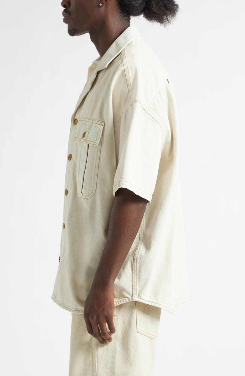 Balmain Oversize Denim Camp Shirt, Alternate, color, Beige