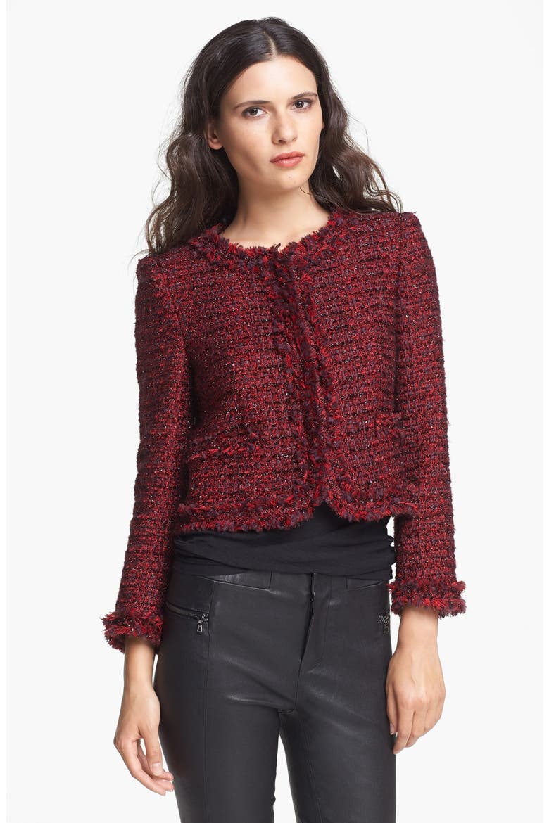 'Kidman' Tweed Open Front Jacket, Alternate, color, RED