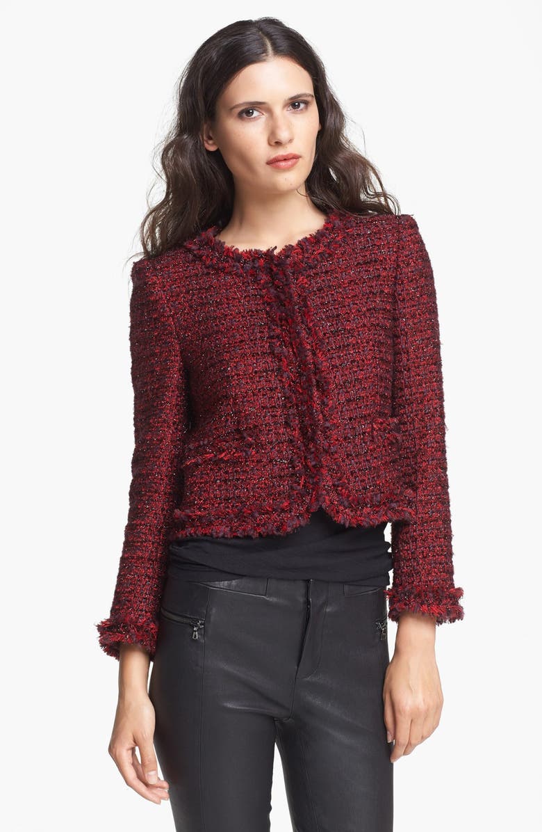 Alice + Olivia 'Kidman' Tweed Open Front Jacket, Alternate, color,