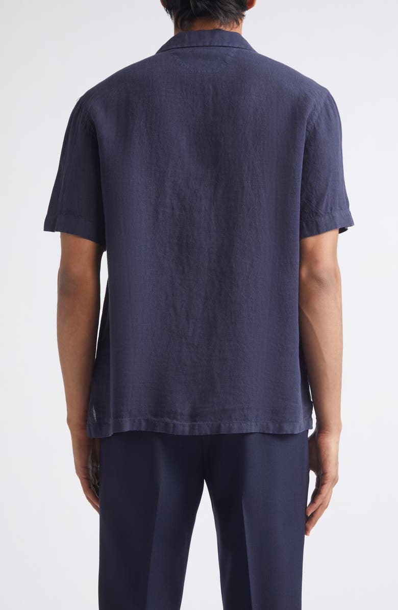 Thom Sweeney Linen Camp Shirt, Alternate, color, Navy