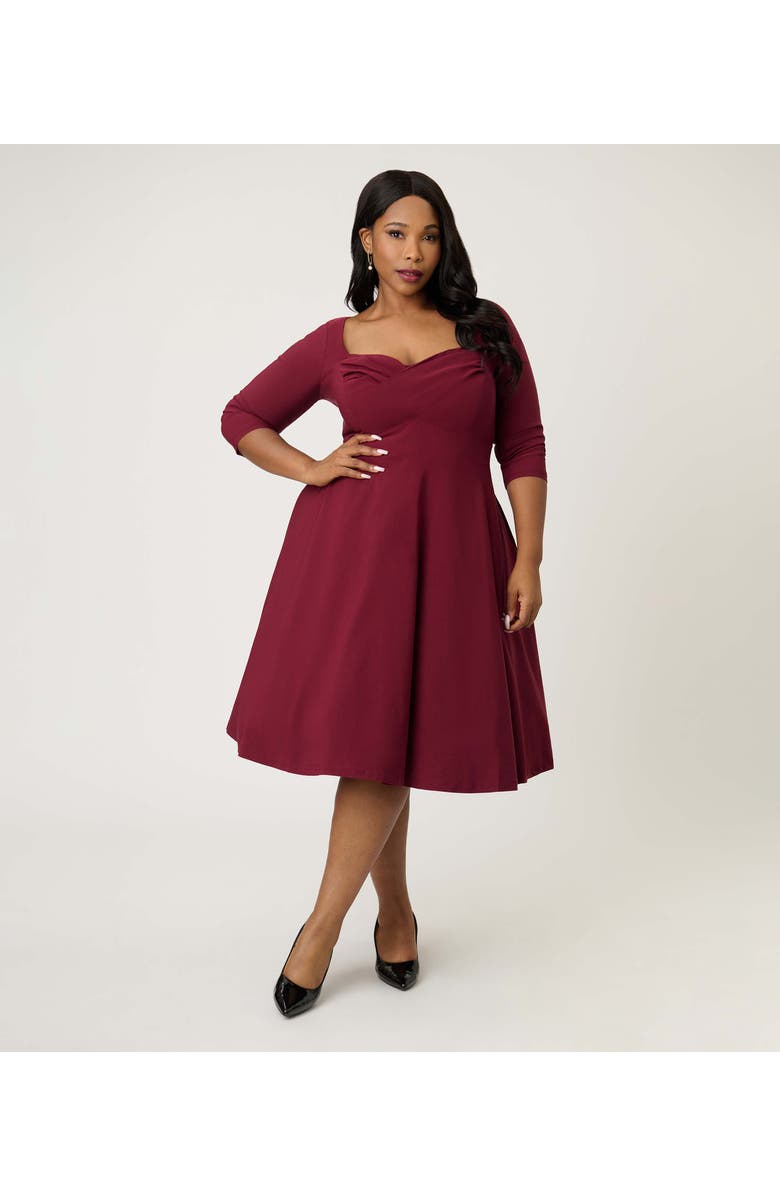 Unique Vintage Plus Size Pleated Bust Swing Dress, Main, color, Burgundy