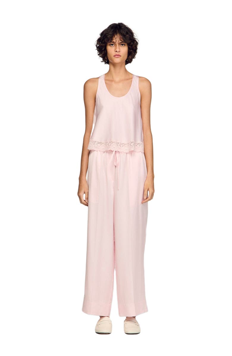 SANDRO Satin wide-leg trousers, Alternate, color, Light Pink