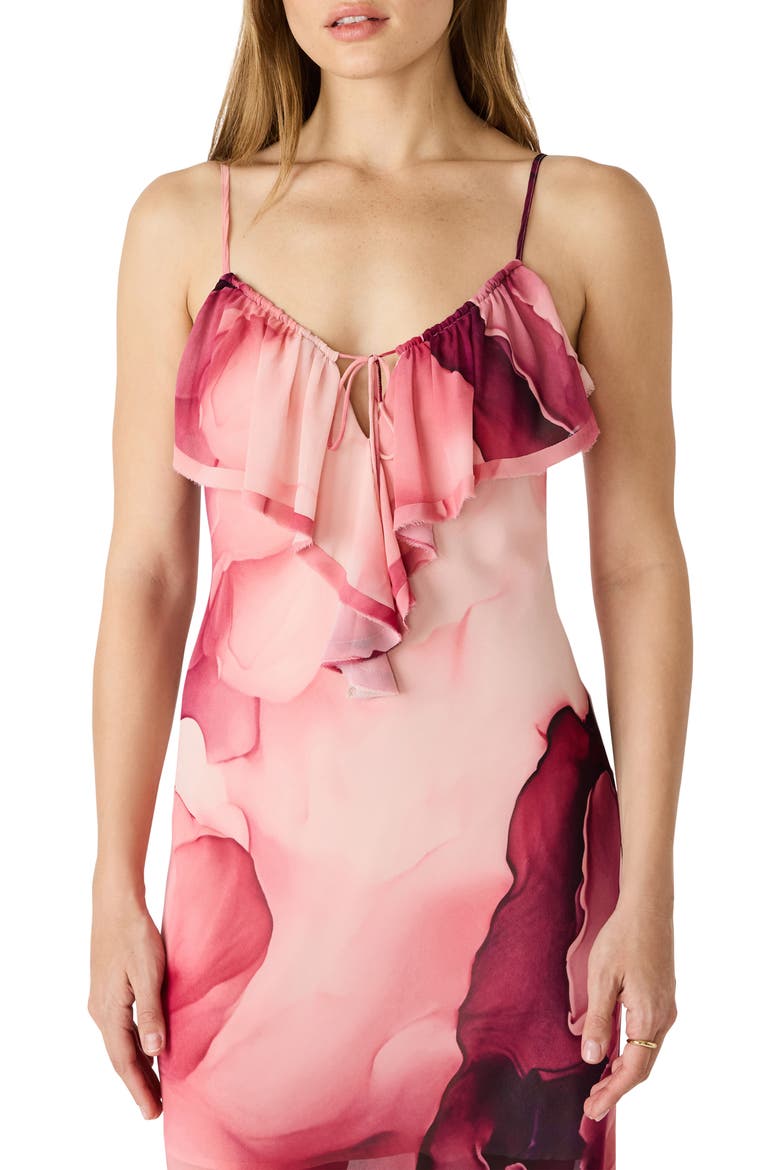 Maxina Cloud Print Ruffle Neck Maxi Dress, Alternate, color, CORAL CLOUD