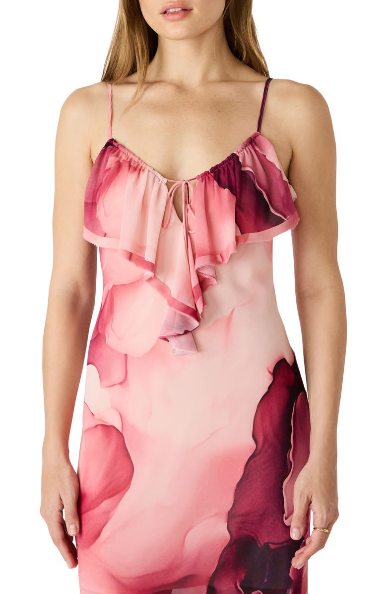 Steve Madden Maxina Cloud Print Ruffle Neck Maxi Dress, Alternate, color,