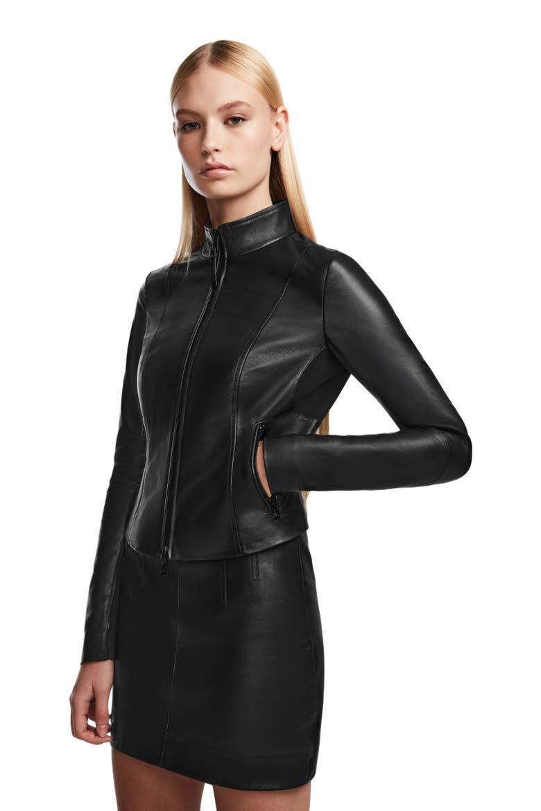 ABIGAIL Black Leather Racer Jacket for Women, Alternate, color, Black