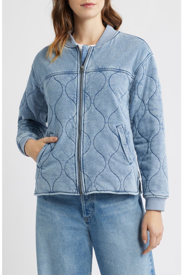Quilted Denim Bomber Jacket, Alternate, color, INDIGO