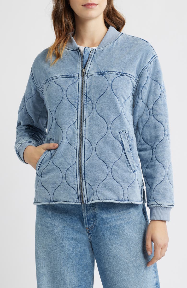 CITY BLUES Quilted Denim Bomber Jacket, Alternate, color, Indigo