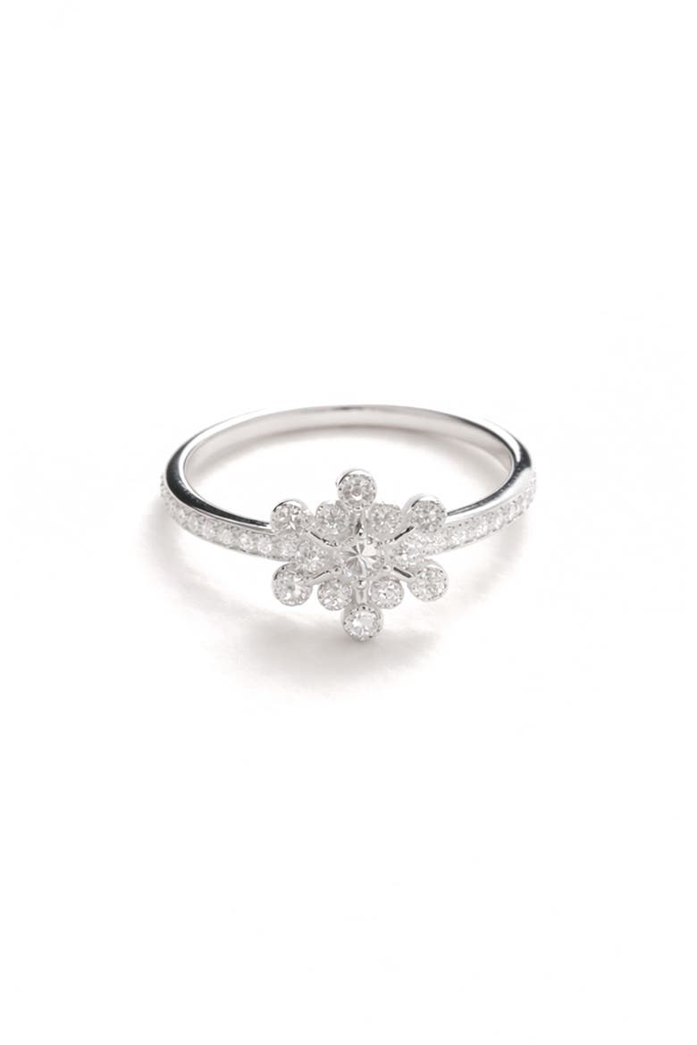 Cubic Zirconia Snowflake Ring, Main, color, SILVER PLATED