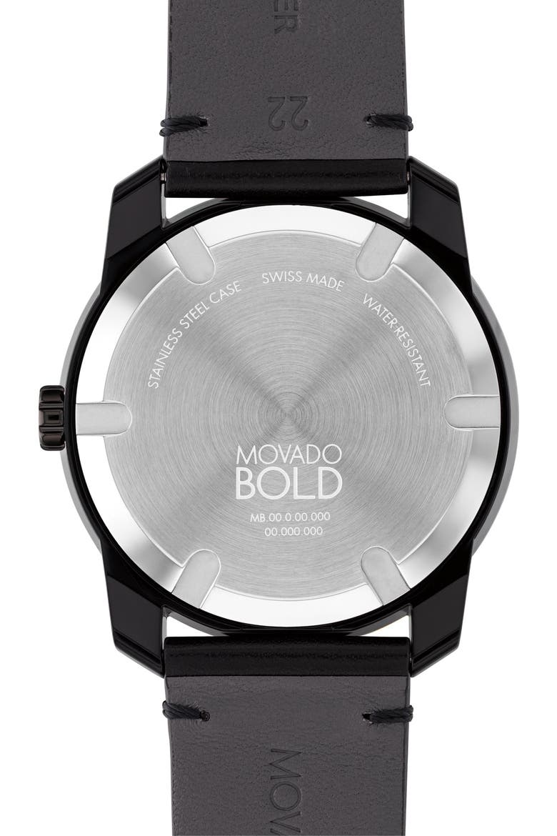Bold TR90 Leather Strap Watch, 42mm, Alternate, color, BLACK DIAL