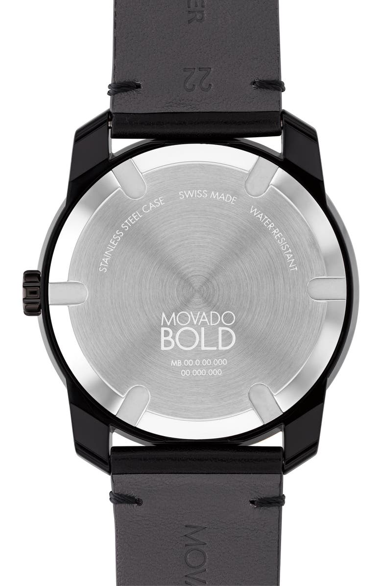 Movado Bold TR90 Leather Strap Watch, 42mm, Alternate, color, Black