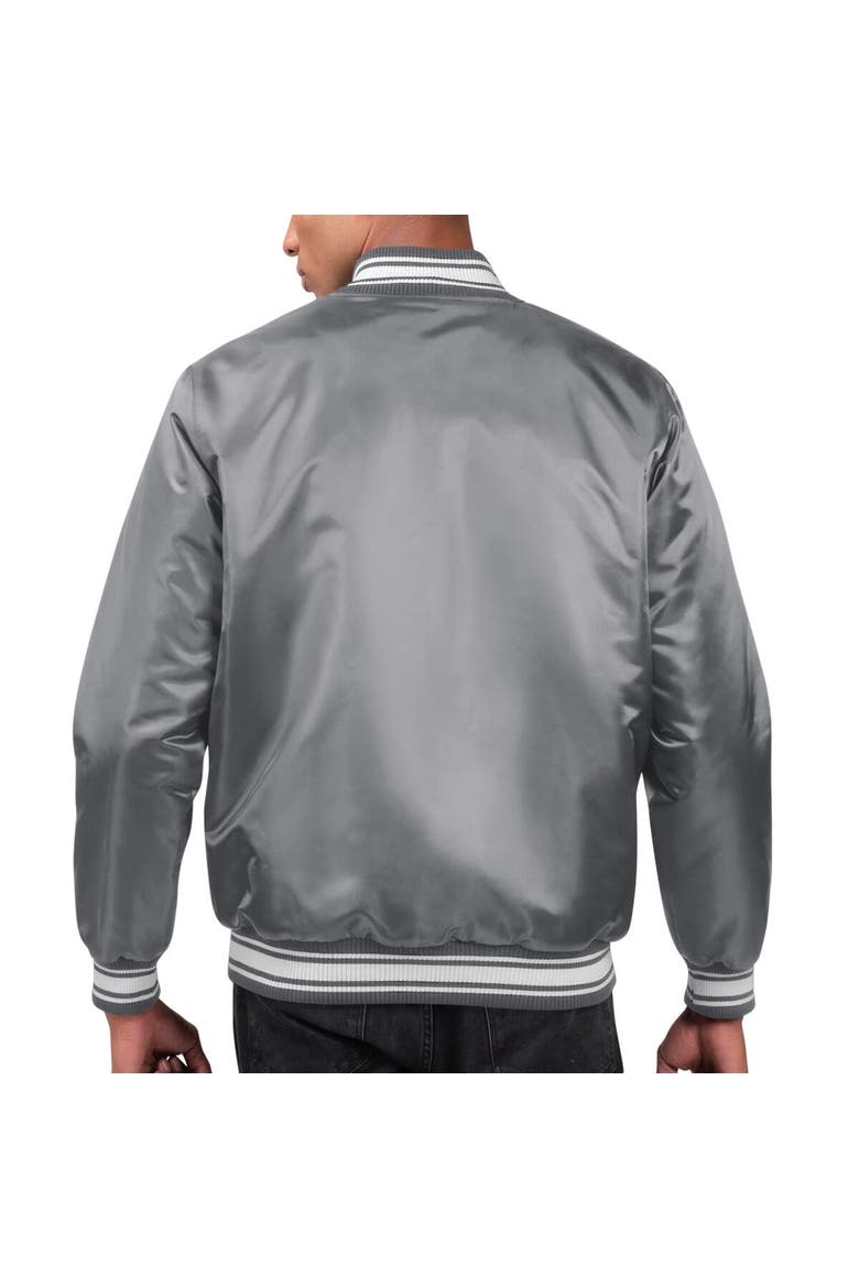 Men's Starter Silver Green Bay Packers Locker Room Satin Varsity Full-Snap Jacket, Alternate, color, Black