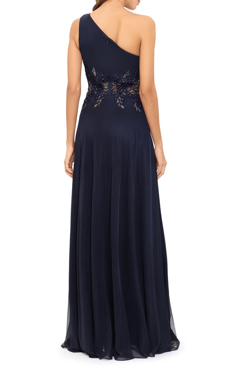 Betsy & Adam Bead Appliqué One-Shoulder Mesh Gown, Alternate, color, 