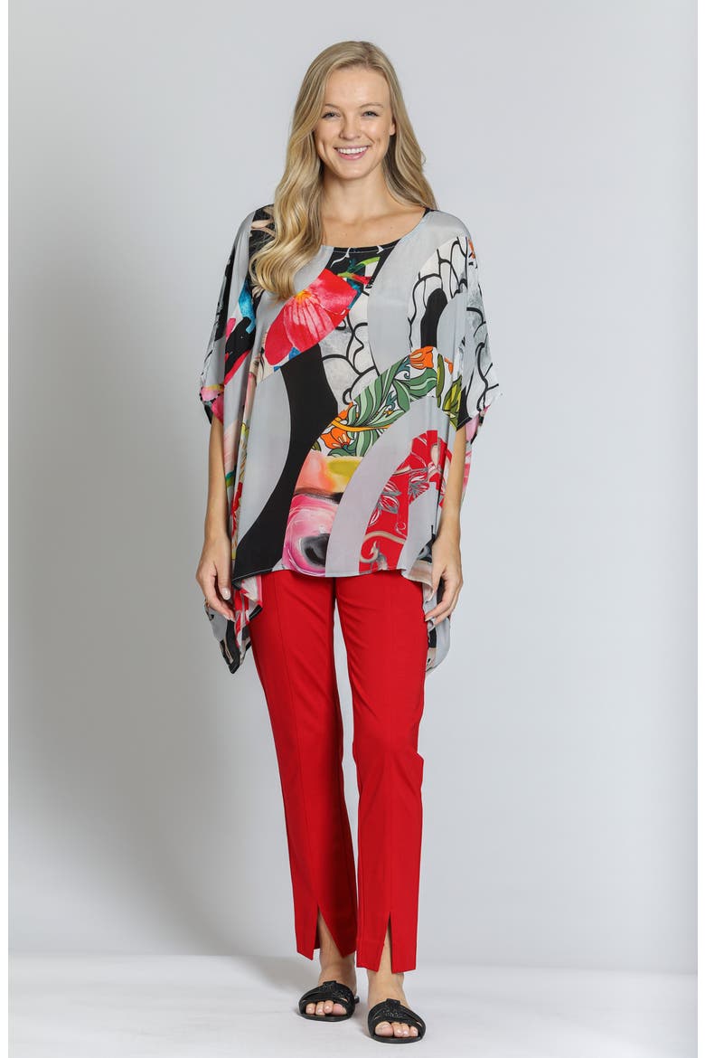 Print Cupro Blend Caftan Top, Alternate, color, GREY MULTI