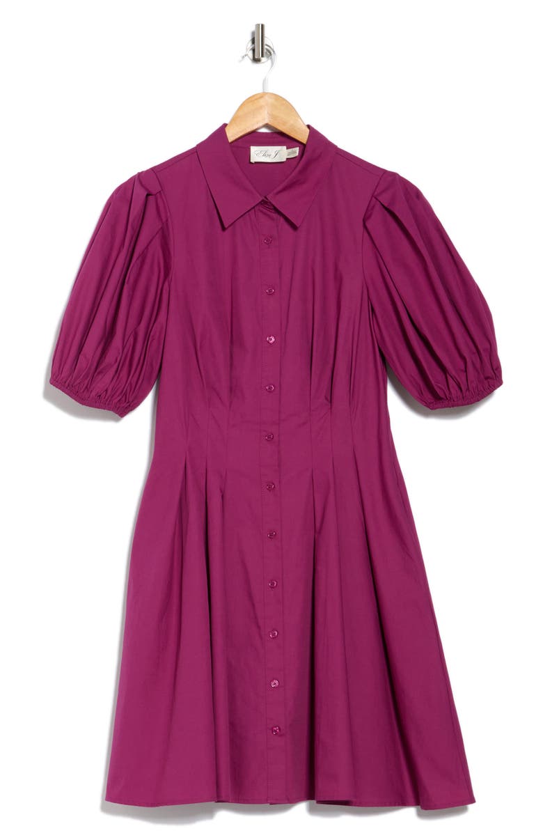 Eliza J Puff Sleeve Cotton Shirtdress, Alternate, color, Magenta