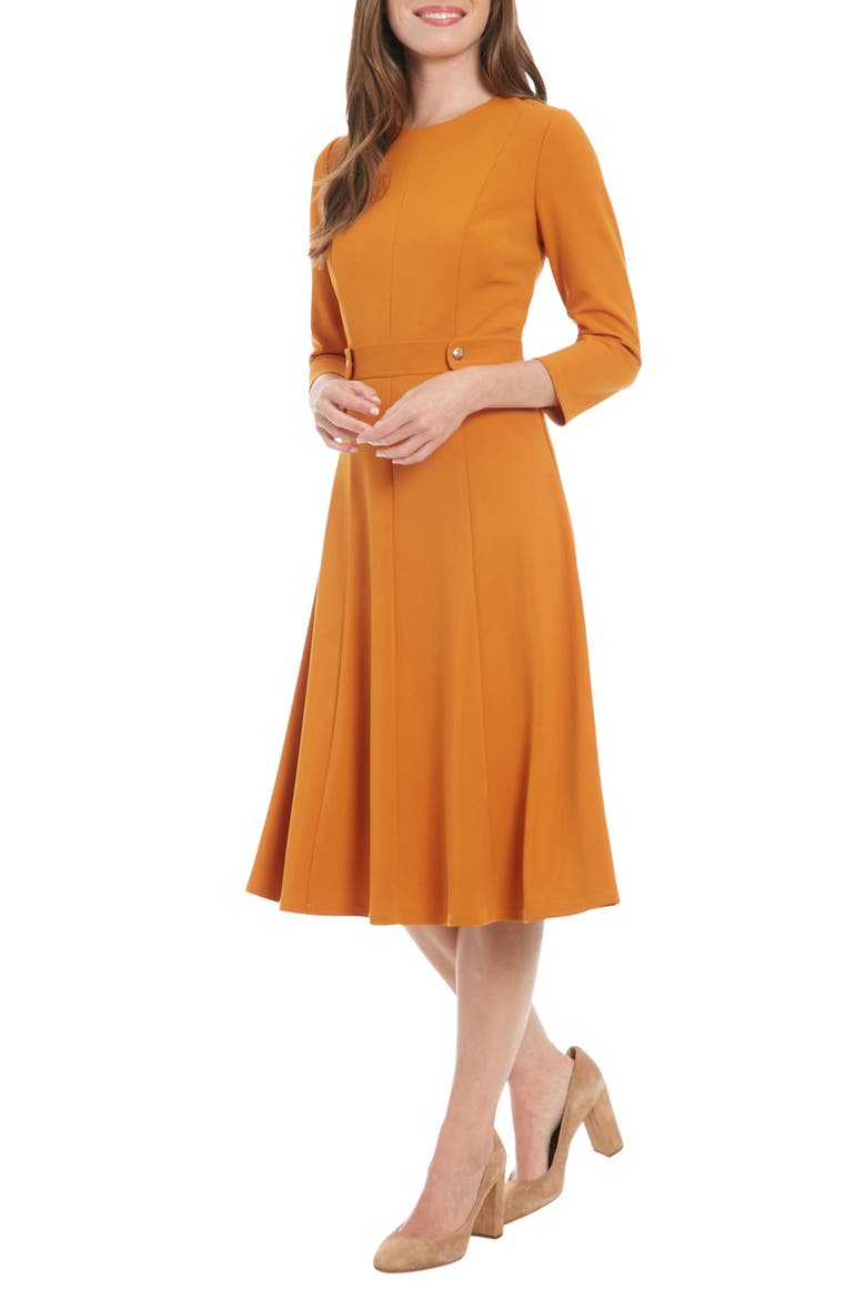 Seamed Midi Dress, Alternate, color, HONEY