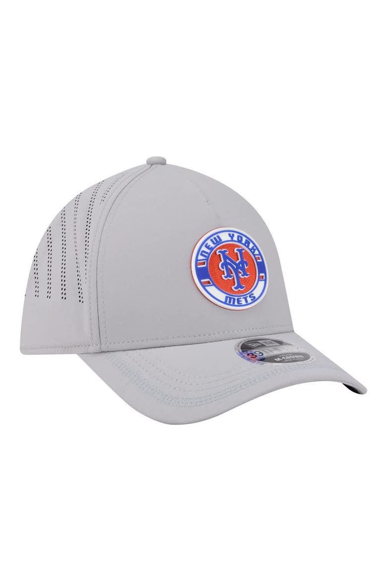 Men's New Era Gray New York Mets Patch 39THIRTY A-Frame M-Crown Perforated Flex Hat, Alternate, color, Gray