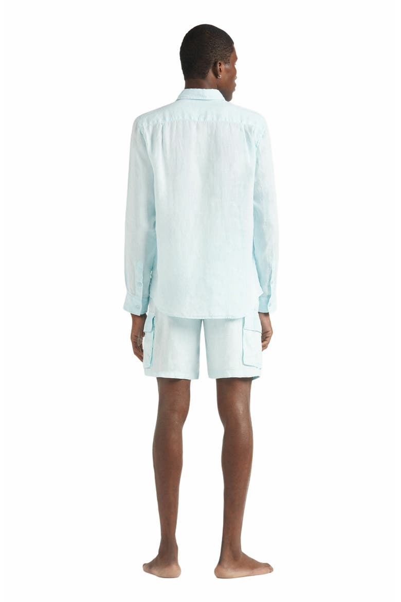 Men's Natural Dye Linen Shirt, Alternate, color, PACIFIC
