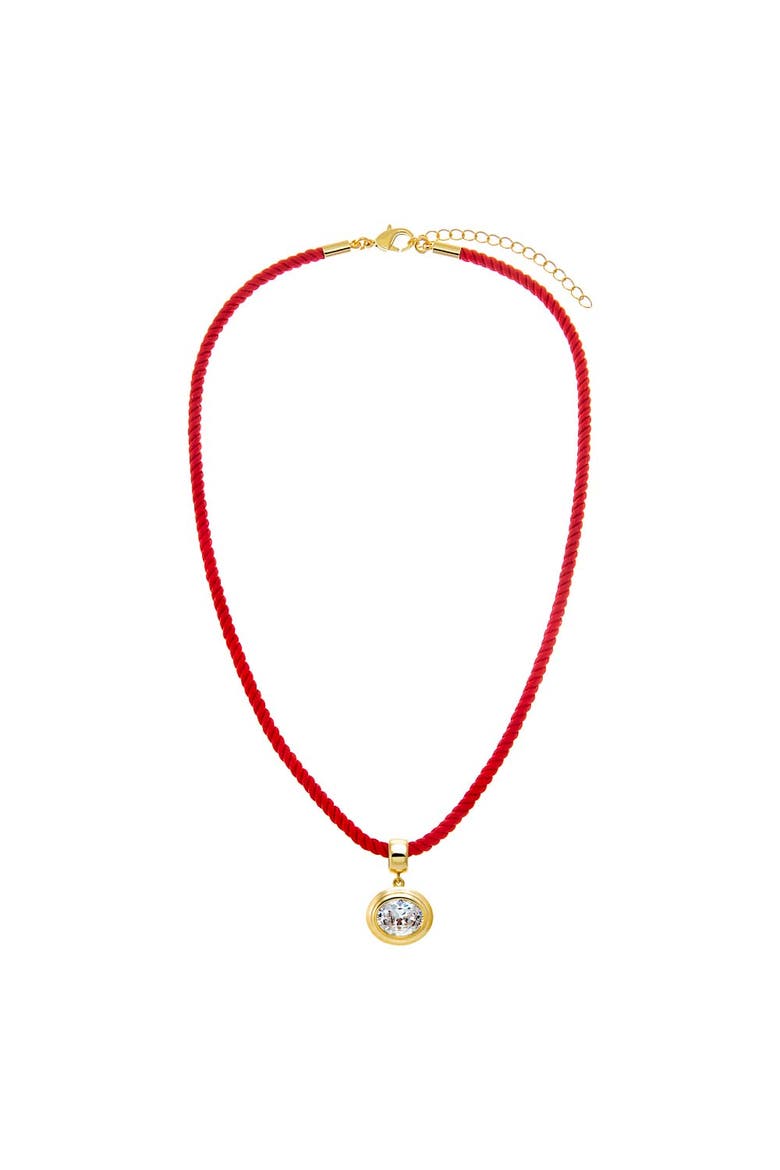 Colored CZ Oval Bezel Pendant & Twisted Cotton Rope Necklace, Main, color, Gold/Red