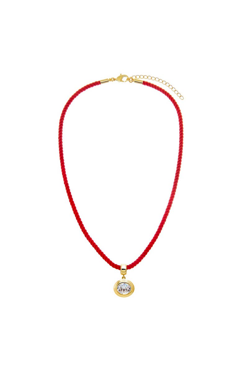 BY ADINA EDEN Colored CZ Oval Bezel Pendant & Twisted Cotton Rope Necklace, Main, color, Gold/Red