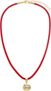 BY ADINA EDEN Colored CZ Oval Bezel Pendant & Twisted Cotton Rope Necklace